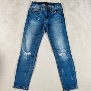 Judy Blue Jeans Women 5/27 Blue Denim Adeline Mid Rise Distressed Stretch Medium